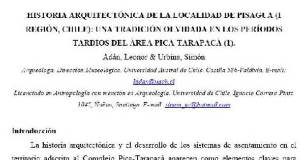 Historia arquitectónica de la localidad de Pisagua (I Región, Chile): una tradición olvidada en los períodos tardíos del área Pica-Tarapacá