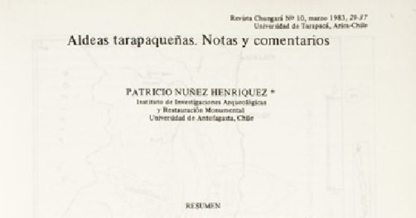 Aldeas tarapaqueñas : notas y comentarios