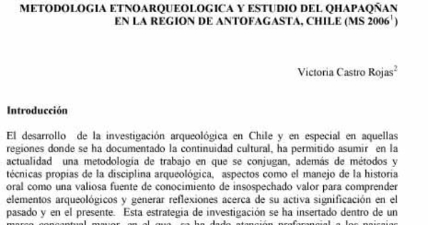 Metodología etnoarqueológica y estudio del Qhapaqñan en la Región de Antofagasta, Chile (MS 2006)