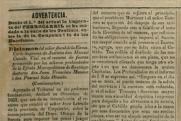 Dictamen del Sr. Fiscal de la Exma. Corte Suprema de Justicia don Manuel Camilo Vial en el recurso de fuerza promovido por los señores prebendados de la Iglesia Metropolitana de Santiago doctores don Juan Francisco Meneses i don Pascual Solis Obando