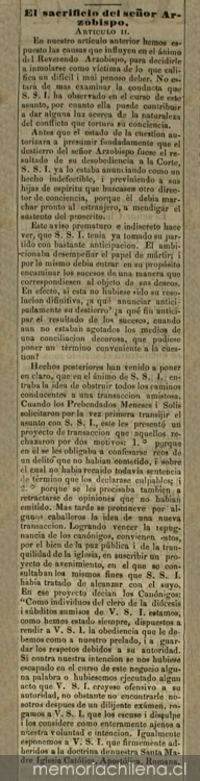 El sacrificio del Señor Arzobispo : artículo II