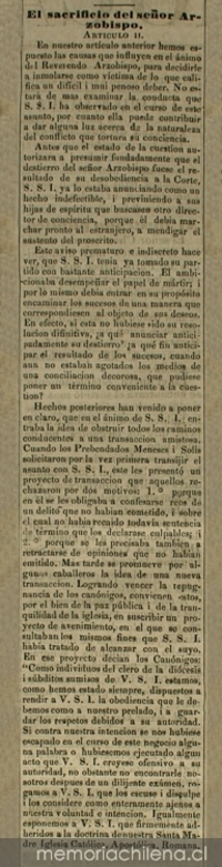 El sacrificio del Señor Arzobispo : artículo II