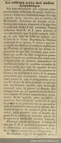 La última nota del Señor Arzobispo