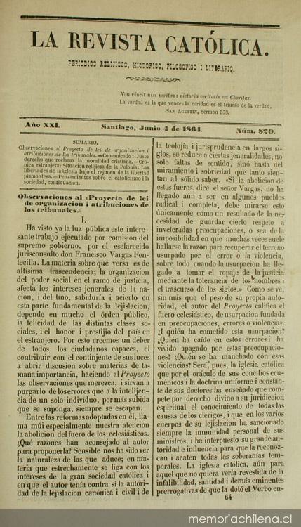 La Revista católica: nº 820-826, 4 de junio a 16 de julio de 1864