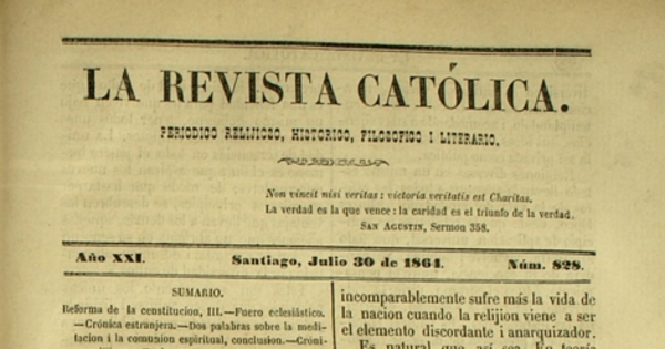 La Revista Católica : n° 1828, 30 de julio de 1864
