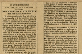 Lo que entienden por sepultura honrosa los señores Domingo Santa María i don José Manuel Balmaceda