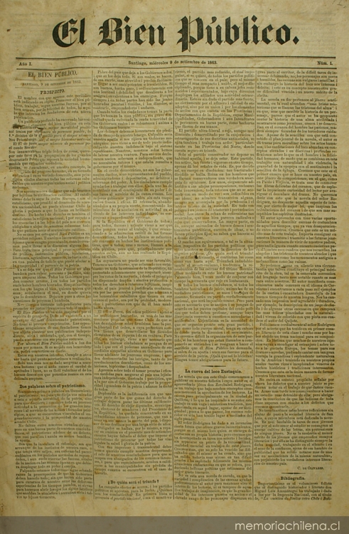 El Bien Público: año 1, n° 1-48, 9 de septiembre de 1863 a 20 de febrero de 1864