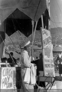 Domador y tigre en carpa del circo Münich en uno de los Cerros de Valparaíso