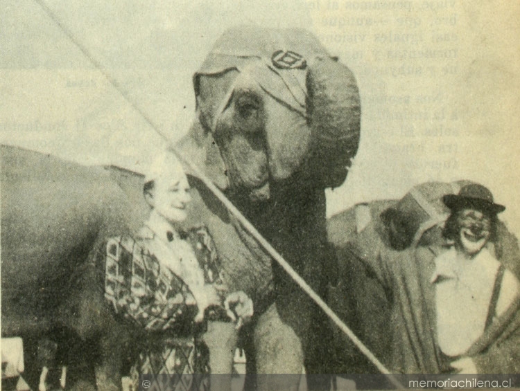 Payasos junto a elefante, 1956