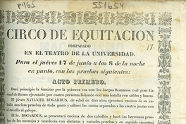 Circo de equitación: preparado en el Teatro de la Universidad. Para el jueves 17 de junio a las 8 de la noche ...