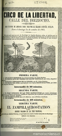 Circo de la libertad: calle dieziocho: gran función de jimnacia dada solo por la célebre Compañía Buislay, para el domingo 30 de octubre de 1864