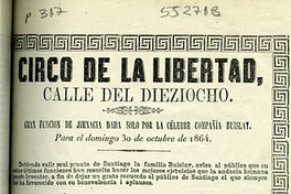 Circo de la libertad: calle dieziocho: gran función de jimnacia dada solo por la célebre Compañía Buislay, para el domingo 30 de octubre de 1864