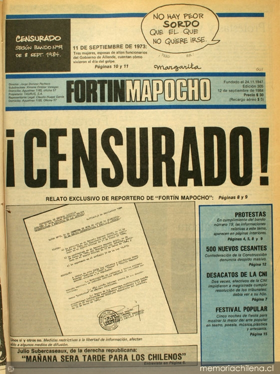 Fortín Mapocho: n° 305, 12 de septiembre de 1984