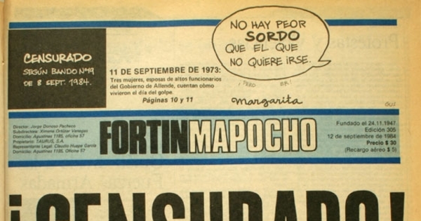 Fortín Mapocho: n° 305, 12 de septiembre de 1984