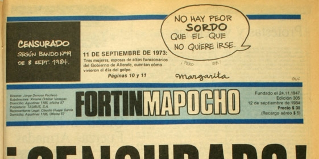 Fortín Mapocho: n° 305, 12 de septiembre de 1984