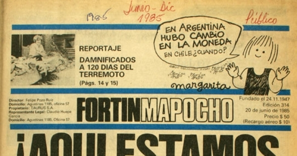 Fortín Mapocho: n° 314, 20 de junio de 1985