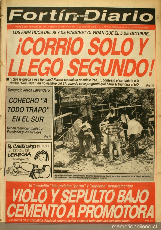 Fortín Mapocho: n° 931, 11 de octubre de 1988
