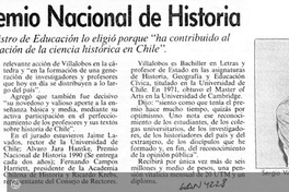 Villalobos, Premio Nacional de Historia
