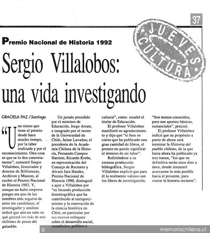 Sergio Villalobos, una vida investigando