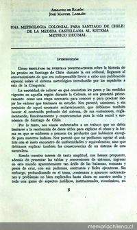 Una metrología colonial para Santiago de Chile: de la medida castellana al sistema métrico decimal