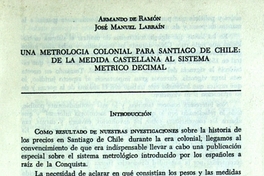 Una metrología colonial para Santiago de Chile: de la medida castellana al sistema métrico decimal