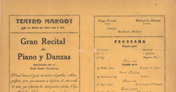 Gran recital de teatro y danzas, Matagalpa, Nicaragua, 1939