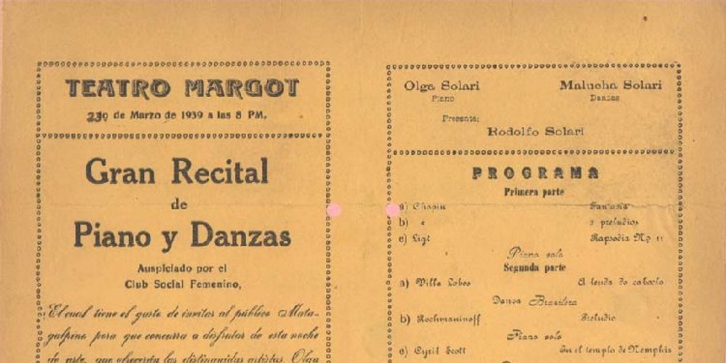 Gran recital de teatro y danzas, Matagalpa, Nicaragua, 1939