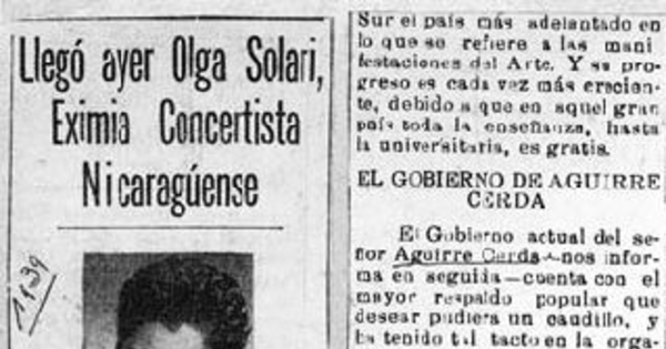 Llegó ayer Olga Solari, eximia concertista nicaragüense, en compañía de su hermana Malucha, danzarina clásica