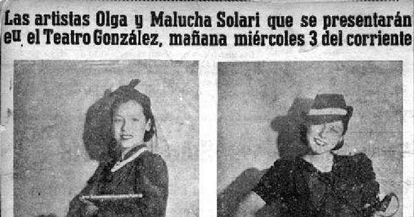 Las artistas Olga y Malucha Solari que se presentarán en el Teatro González, mañana miércoles 3 del corriente