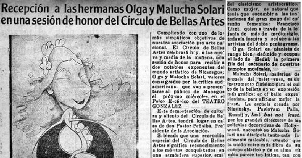 Recepción a las hermanas Olga y Malucha Solari en una sesión de honor del círculo de Bellas Artes