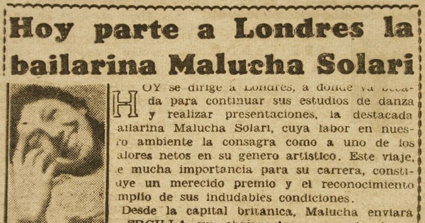 Hoy parte a Londres la bailarina Malucha Solari