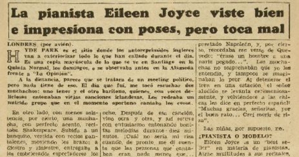 La pianista Eileen Joyce viste bien e impresiona con poses, pero toca mal