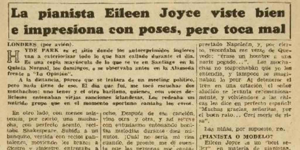 La pianista Eileen Joyce viste bien e impresiona con poses, pero toca mal