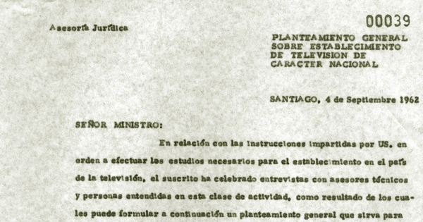 Planteamiento general sobre establecimiento de television de caracter nacional