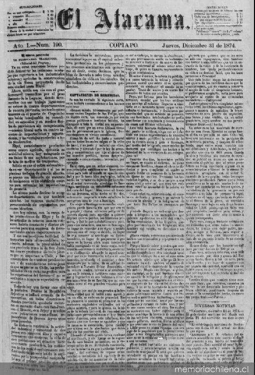 El Atacama : año 1-2, n° 190-213, 31 de diciembre de 1834-29 de enero de 1875