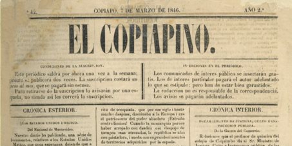 El Copiapino : n° 42-71, 7 de marzo de 1846 a 9 de julio de 1846