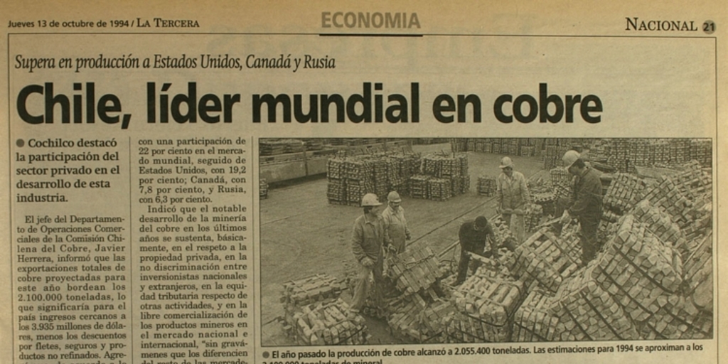 Chile, líder mundial en cobre