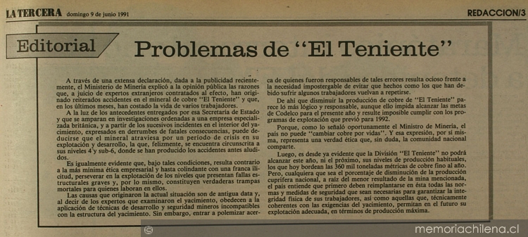 Problemas de El Teniente