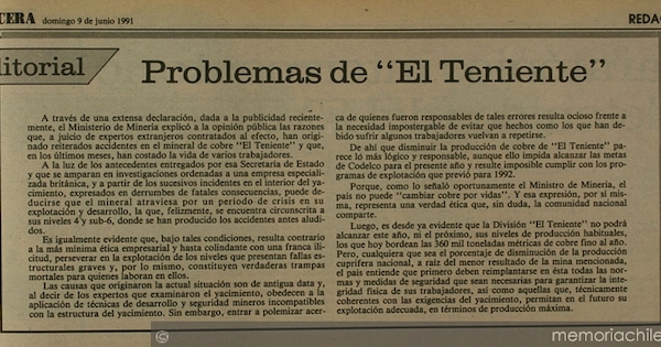 Problemas de El Teniente