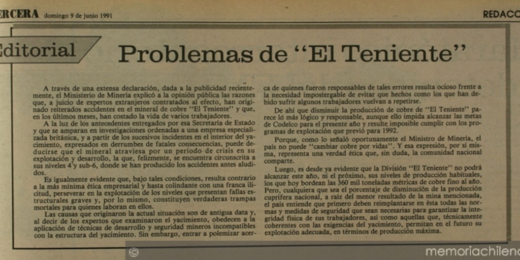 Problemas de El Teniente