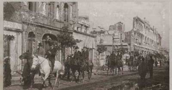 Terremoto de Valparaíso: el presidente electo Don Pedro Montt, primer Alcalde, Intendente y Ministros de Estado, visitando las ruinas, 1906