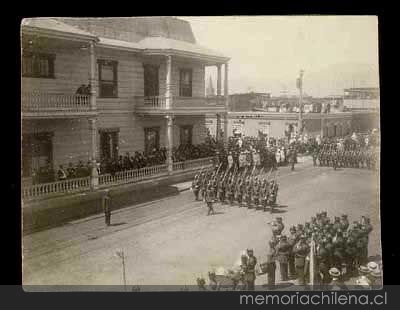 Desfile en homenaje al presidente Pedro Montt en su gira por el norte del país, ca. 1908