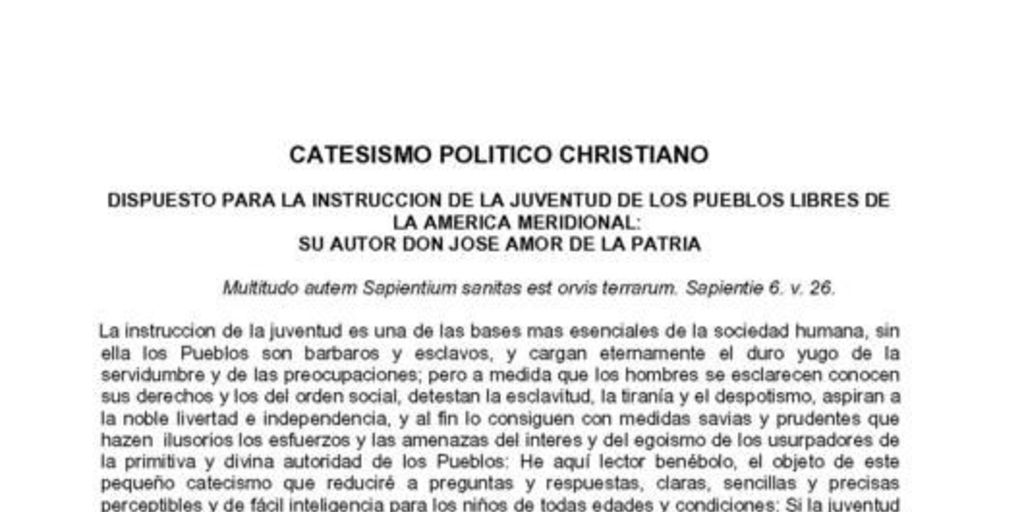 Transcripción del Catesismo político christiano dispuesto para la instrucción de la juventud de los pueblos libres de la América Meridional