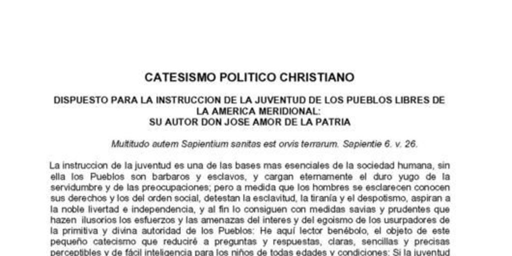 Transcripción del Catesismo político christiano dispuesto para la instrucción de la juventud de los pueblos libres de la América Meridional