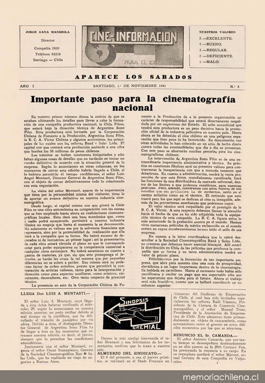 Cine información : año 1, n° 5, 1 de noviembre de 1941