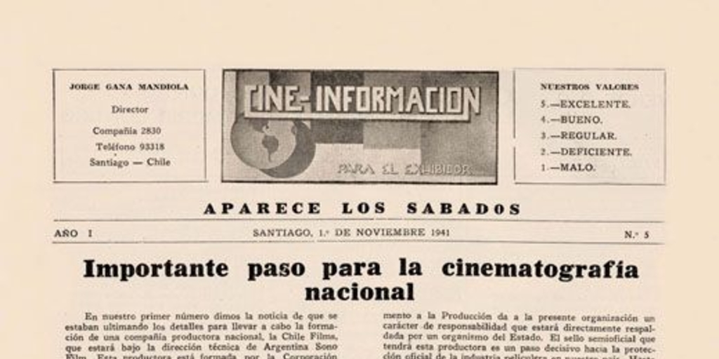 Cine información : año 1, n° 5, 1 de noviembre de 1941