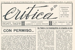 Crítica : órgano cinematográfico nacional - literatura y arte : año 1, n° 1, 15 de febrero de 1929