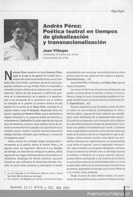 Andrés Pérez, poética teatral en tiempos de globalización y transnacionalización