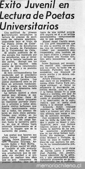 Éxito juvenil en lectura de poetas universitarios
