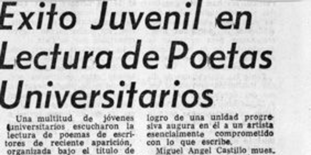 Éxito juvenil en lectura de poetas universitarios